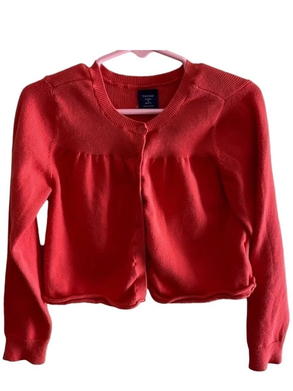 Gap‎ Girl's Coral Long Sleeve Crew Neck Cotton Button Up Cardigan Sweater Size 5
